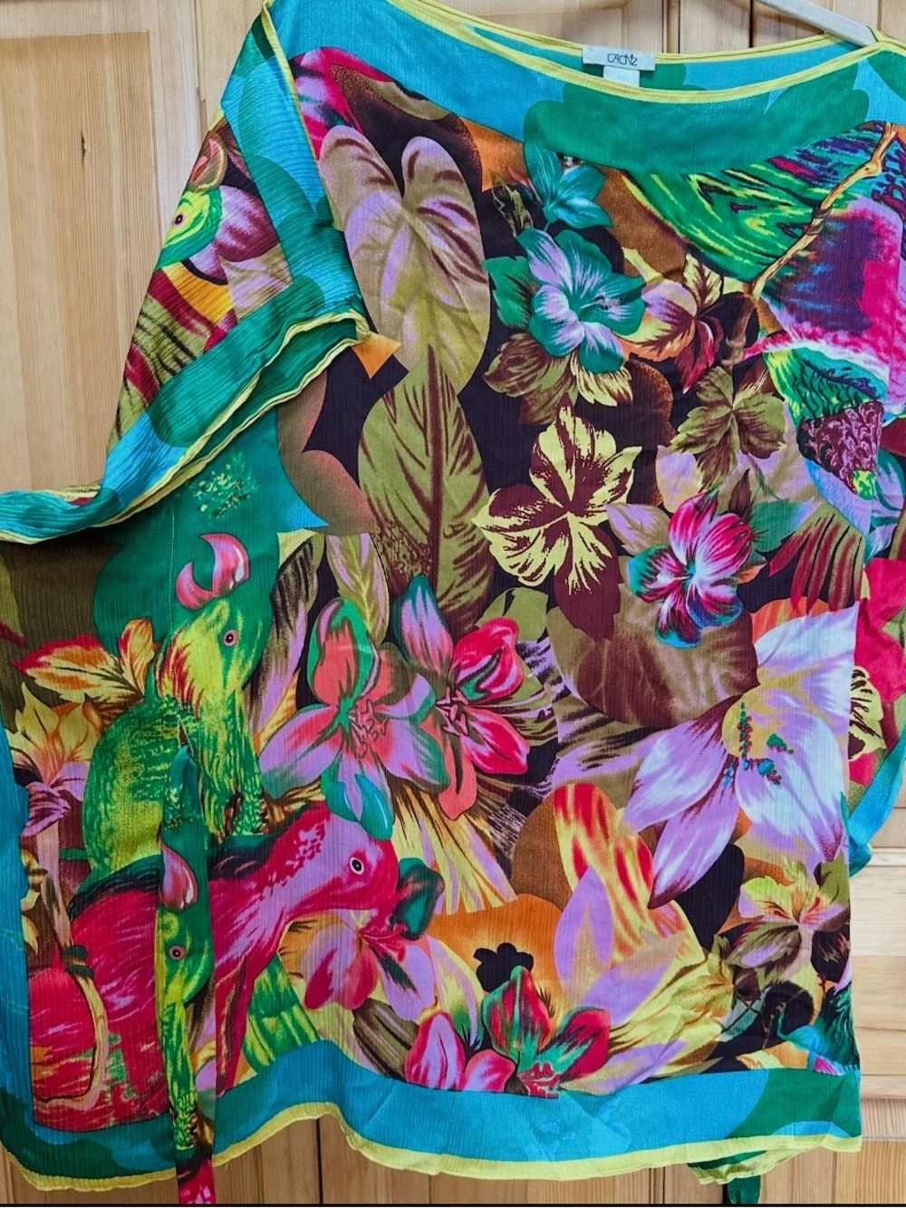 Vintage Caché Silk Tropical Bird Floral Scarf Poncho Top XS/S #14